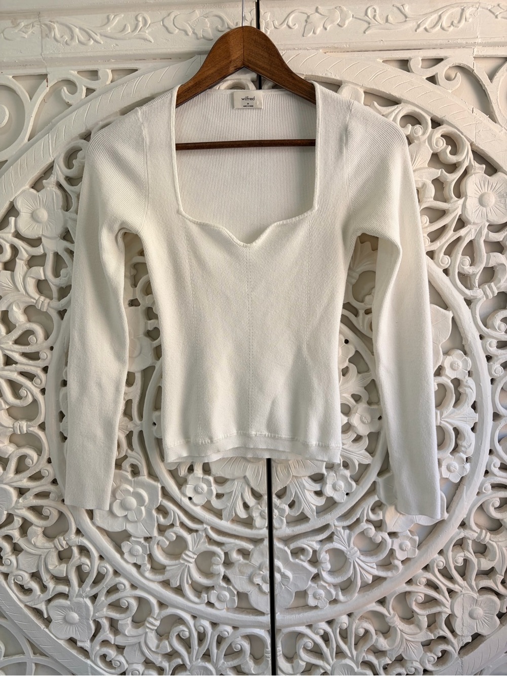 Wilfred Sweetheart Neck Ribbed Long Sleeve Top White M